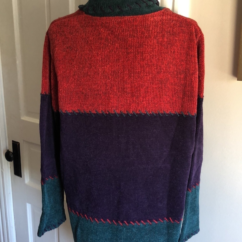 Vintage 90s Studio Works Patchwork Stitch Longline Chenille Knit Cardigan - Picture 8 of 10